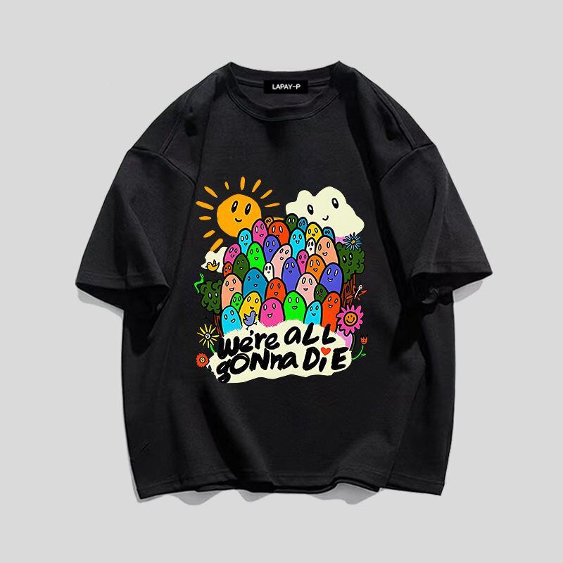 スタイルアップ効果抜群 キュート カジュアル ルーズ プリント全6色 半袖Tシャツ<S-8970>