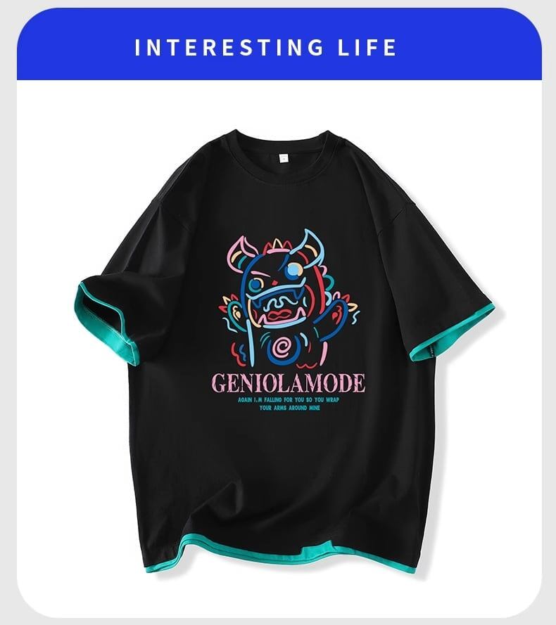 ユニセックスピュアコットン漫画プリント半袖Tシャツ<S-5115>