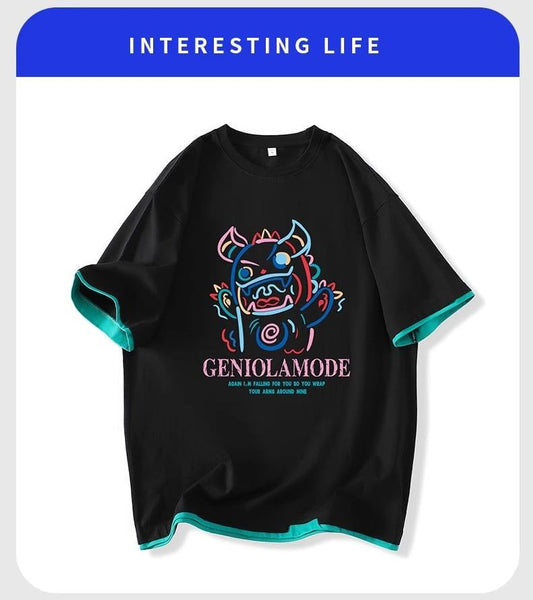 ユニセックスピュアコットン漫画プリント半袖Tシャツ<S-5115>
