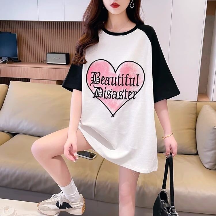 好感度UP可愛いハート プリントTシャツ &アルファベットロング ＜S-2833＞