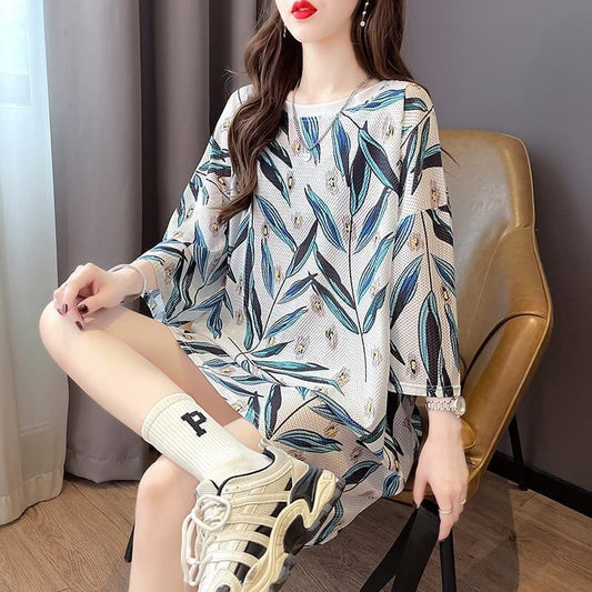 美人度アップ プリント オシャレ感たっぷり Tシャツ カットソー ワンピース＜S-3493＞