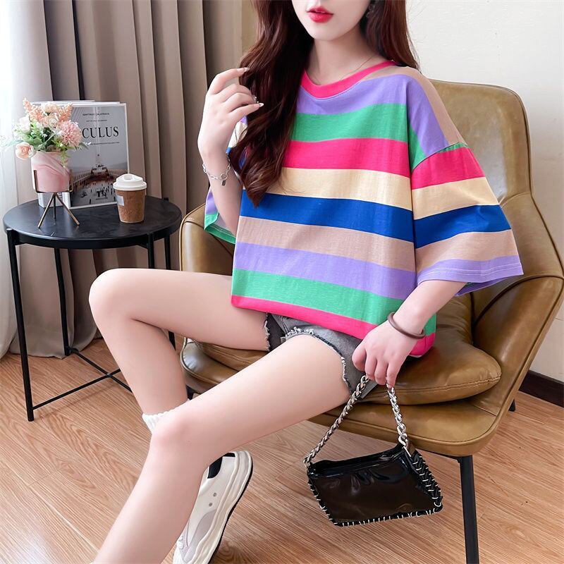 新商品 ストライプ柄 定番シンプル Tシャツ ゆったり半袖＜S-8700＞