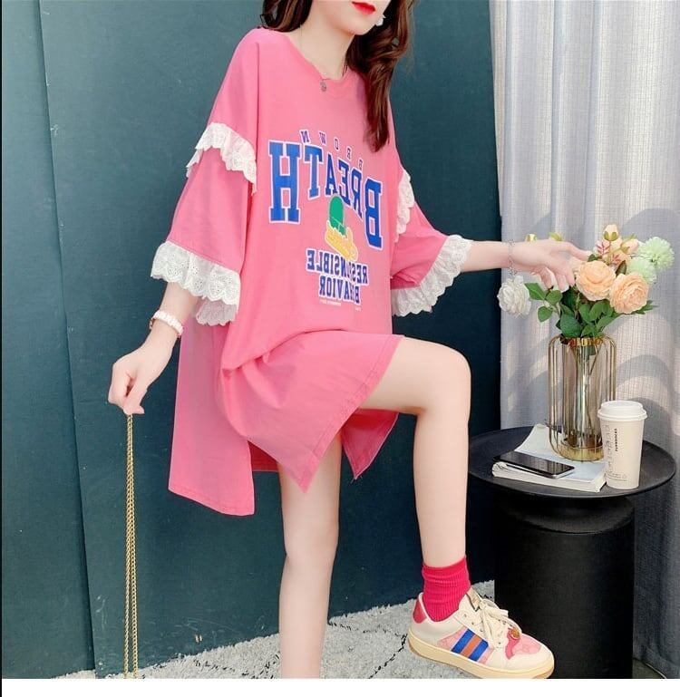 コットンレーストリム半袖Tシャツ<S-3028>