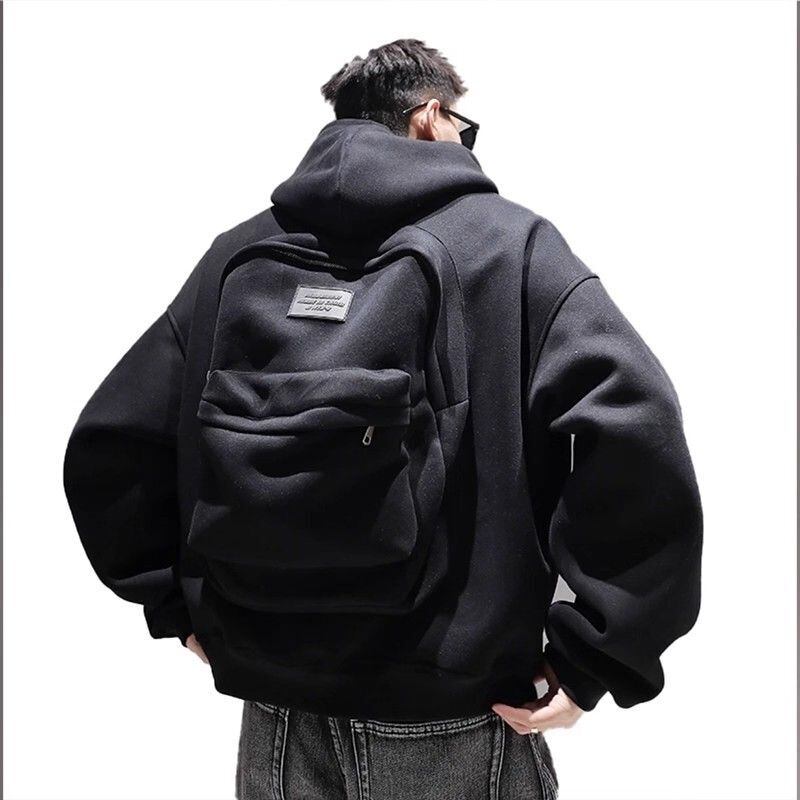 大注目 立体フェイクバックパックデザイン 2色展開 ユニセックス ジップパーカー＜S-12639＞