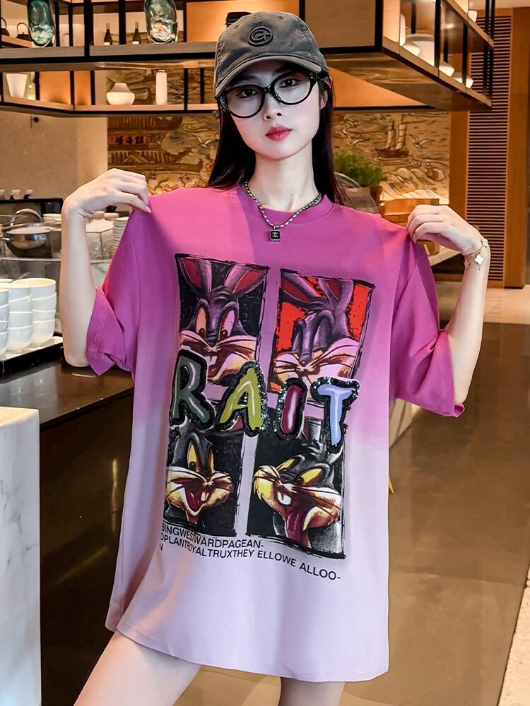 絶対欲しい グラデーション 特別デザイン プリント 半袖 Tシャツ <S-9053>