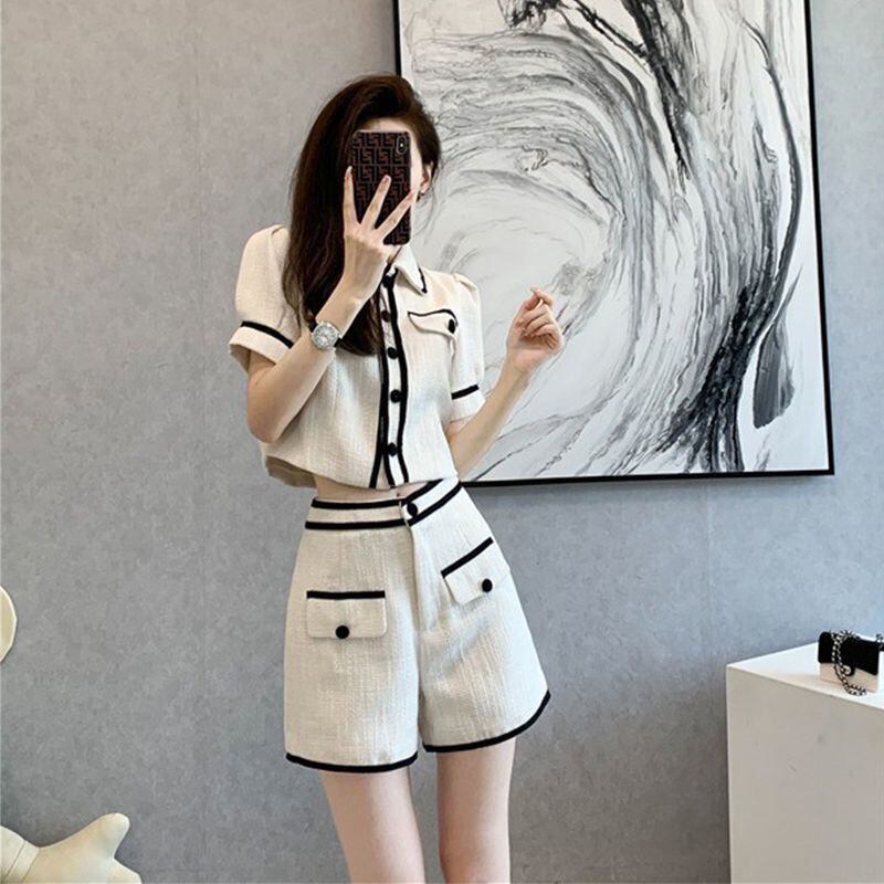 おすすめ ファッション 上品 カジュアル 切り替え 半袖 Tシャツ ショートパンツ セットアップ ＜S-8858＞