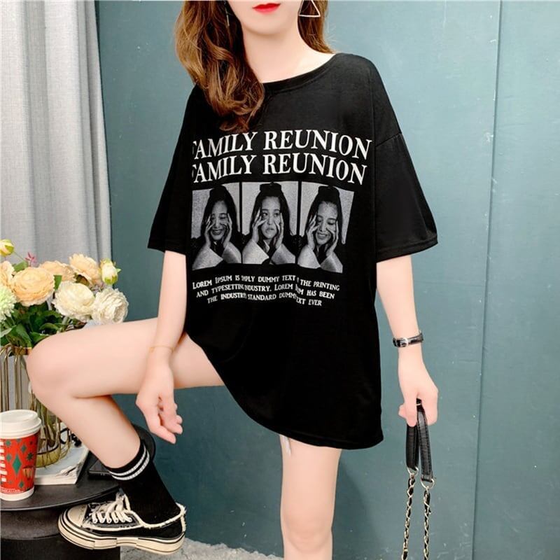 デザイン感 切り替え チャーミング プリント Tシャツ カットソー＜S-3517＞