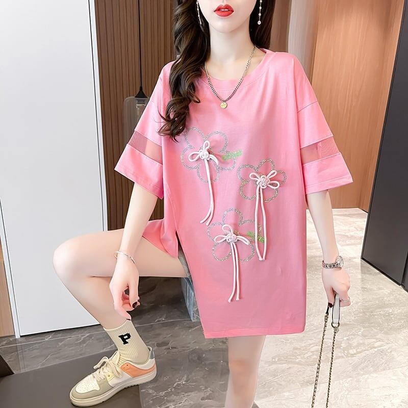 イレギュラー 切り替え カジュアル プリント Tシャツ カットソー＜S-3496＞