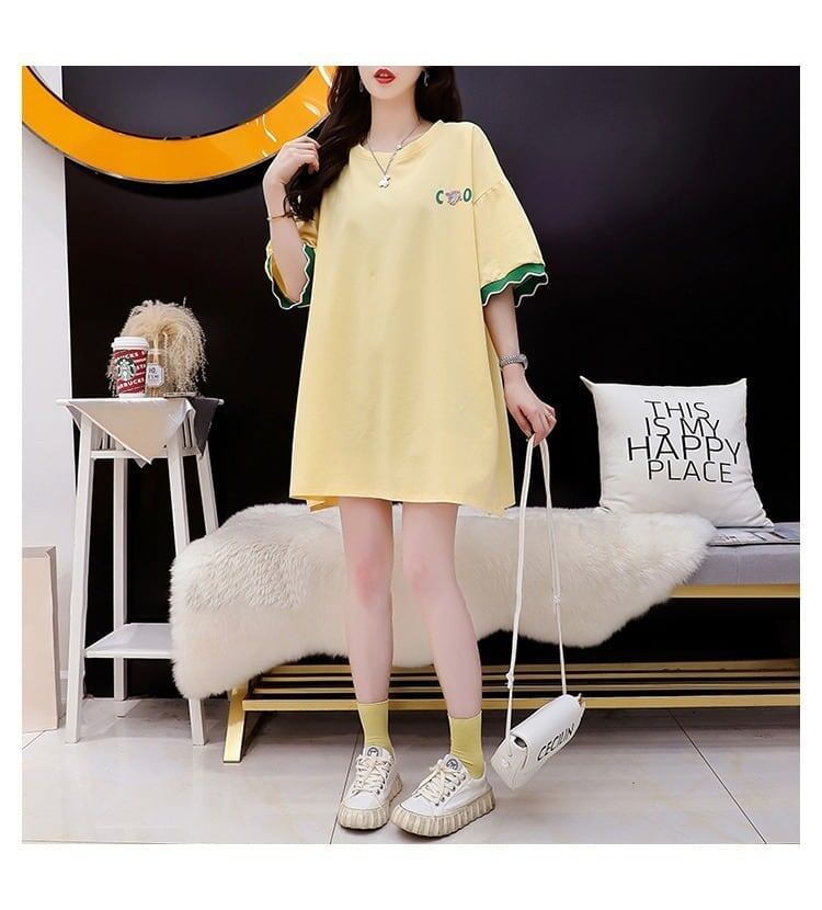 アルファベット プリント ドロップショルダー ロングTシャツ ゆったり＜S-2888＞