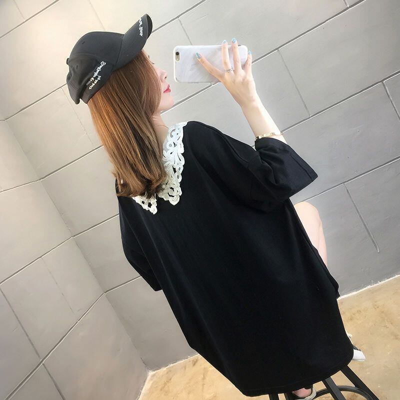 大人可愛い ロング丈 ゆったり 切り替え 三色半袖Tシャツ＜S-8129＞