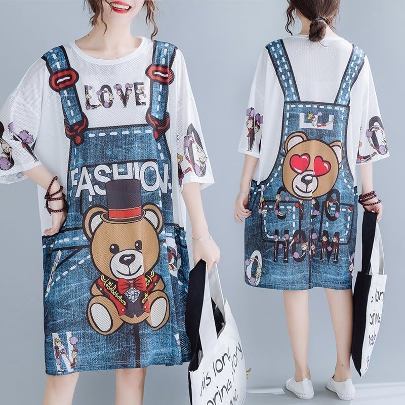 旅行Ｔシャツ 夏 レディース 膝丈 プリント 大きいサイズ ゆったりさらっと涼しい <S-656>
