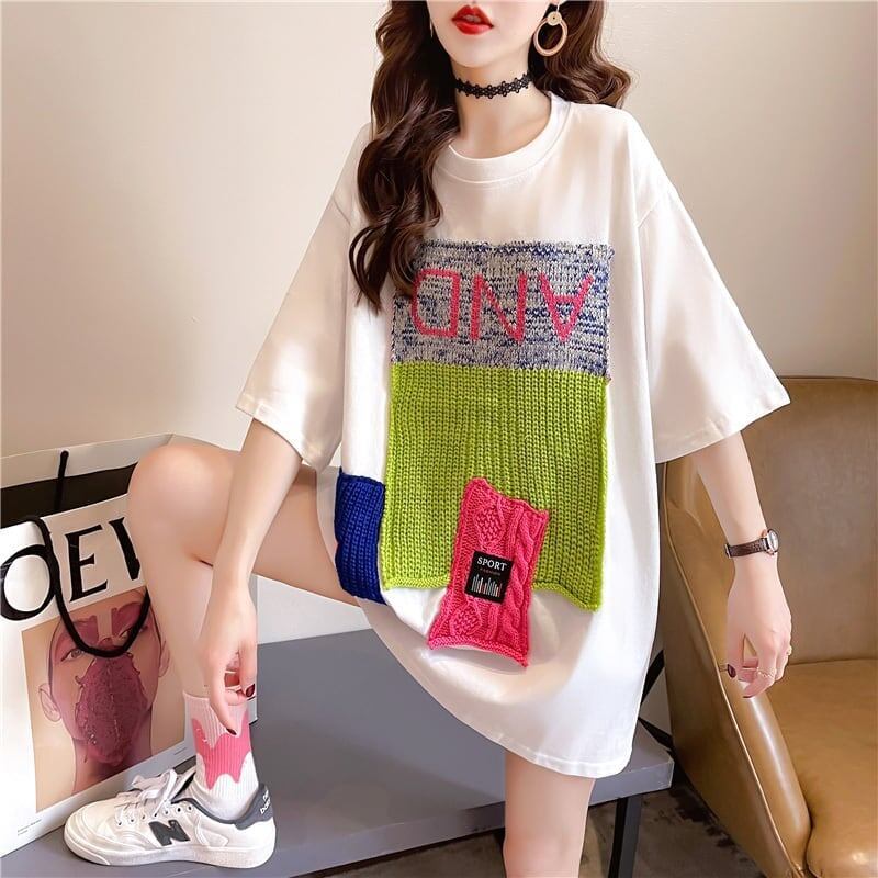 【半額！期間限定！！】ゆったりロング丈切り替え三色半袖Tシャツ＜S-1565＞