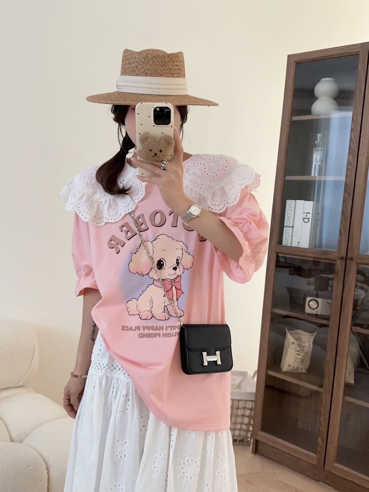 スウィート ワンちゃんロゴ 韓国系 ゆったりTシャツ半袖<S-4882>