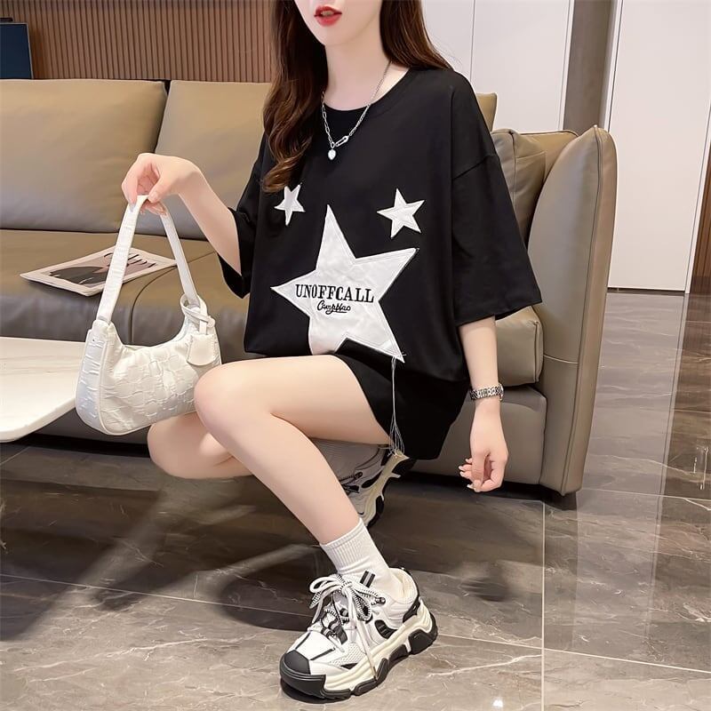 新作  おしゃれな星柄Tシャツ ゆったり半袖＜S-2825＞