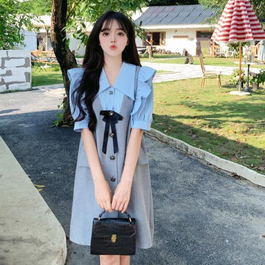 超人気 上質 大人可愛い 切り替え レイヤード風 ワンピース<S-8910>