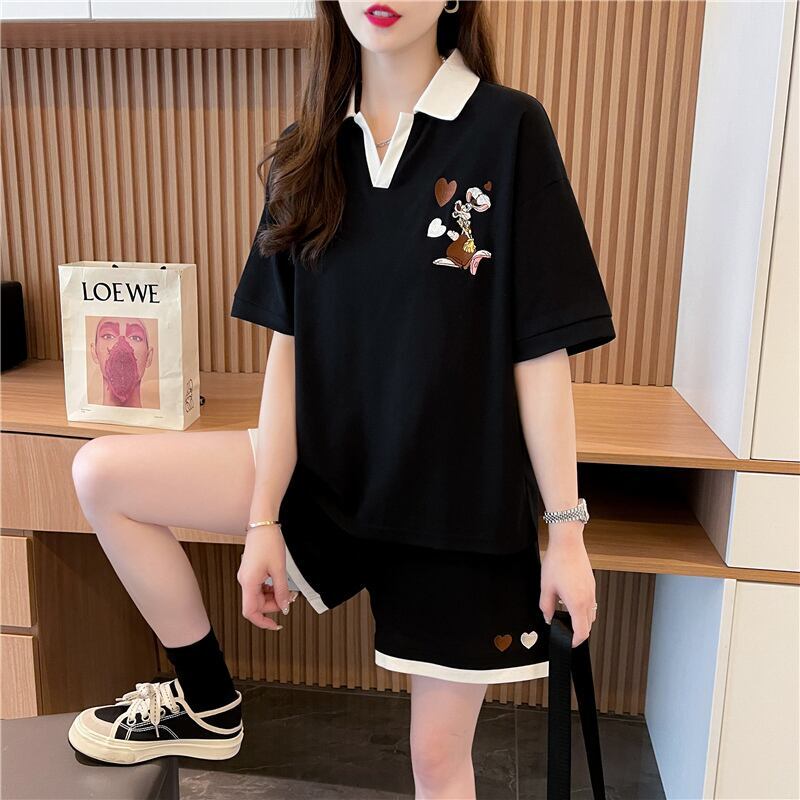定番シンプル 切り替え カジュアル 半袖Ｔシャツⅹパンツセット全3色 <S-8267>