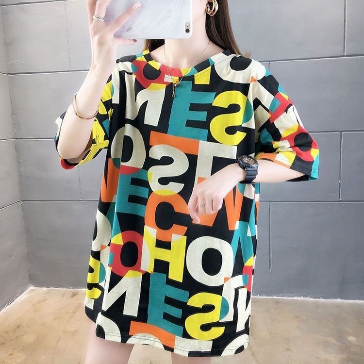 売り切れ必至 カラーマッチング 個性派 プリント全2色 半袖Tシャツ カットソー ＜S-8556＞