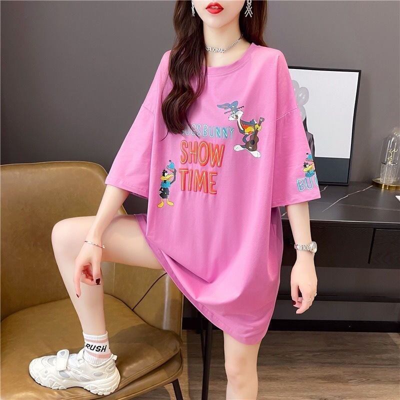 おすすめ アルファベット ラウンドネック プリントTシャツ ゆったり ワンピース＜S-3049＞