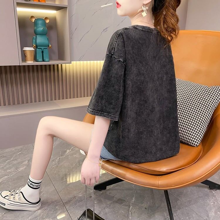 おすすめ ストリート系 ヴィンテージ加工 プリントTシャツ ゆったり半袖＜S-3022＞
