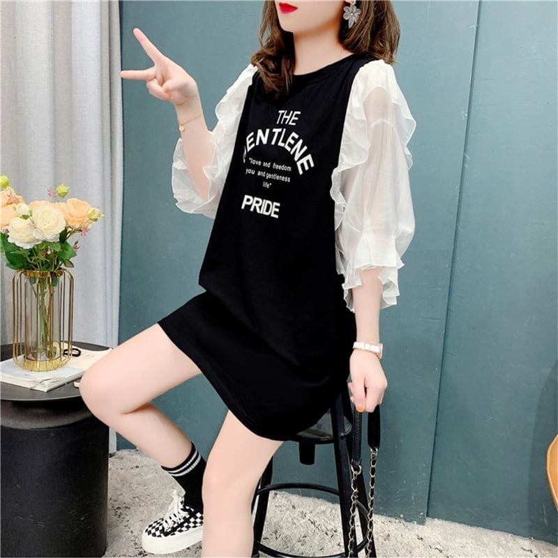 個性的なデザイン 切り替え スタイリッシュ ワンピース Tシャツ カットソー＜S-3117＞