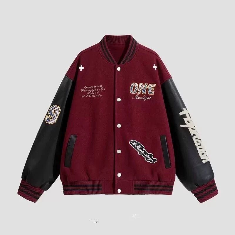 【中棉】人気爆発中 アメリカンレトロ 配色切り替え 刺繍ロゴ ユニセックス スタジャン＜S-12627＞