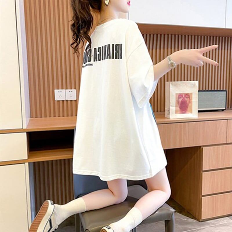清純甘くて女子力UP ラウンドネック 一目惚れ カートゥーンプリント Tシャツ＜S-2817＞
