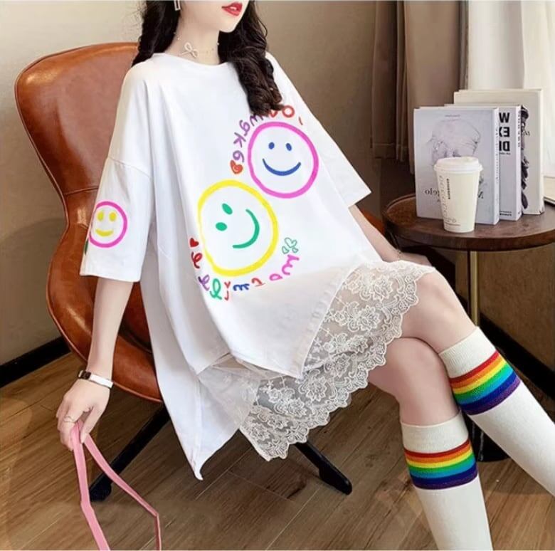 新作 ロゴ レイヤード風 プリント ゆったり 半袖 Ｔシャツ 全3色<S-4948>
