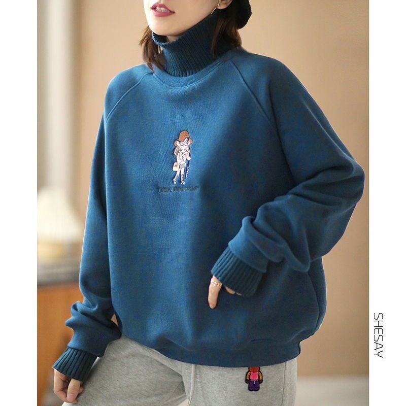 【裏起毛】大活躍  ハイネック刺ロゴ厚手スウェット全5色 <S-4717>