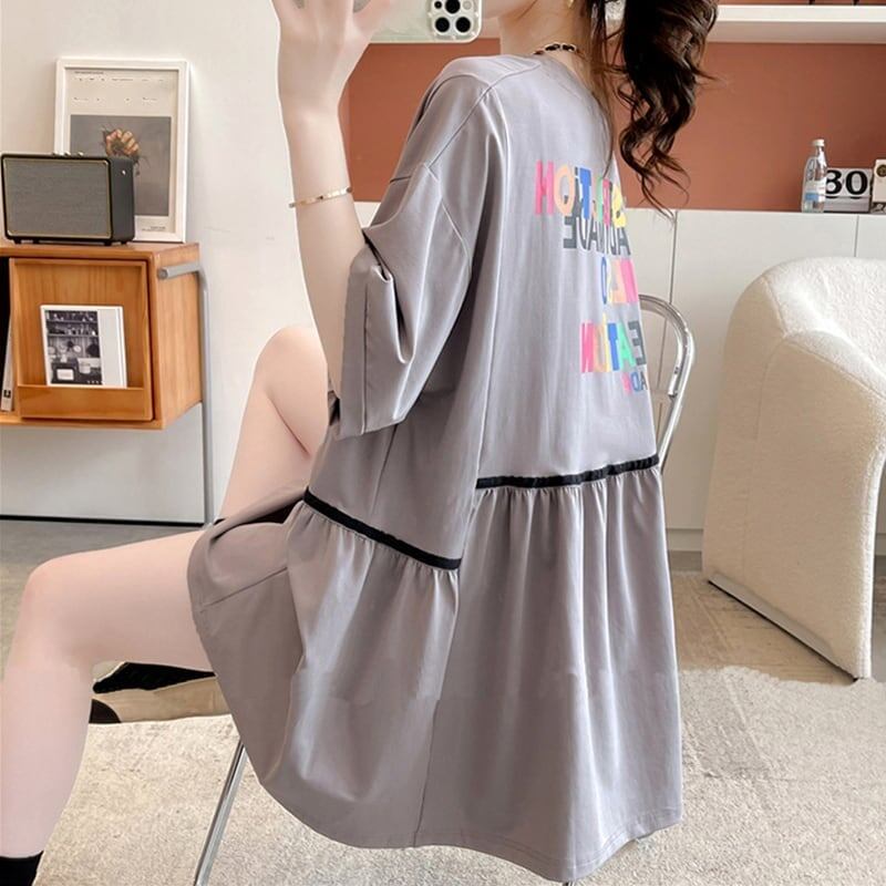 着心地抜群 切り替え 女性力を高める プリント Tシャツ カットソー＜S-3655＞