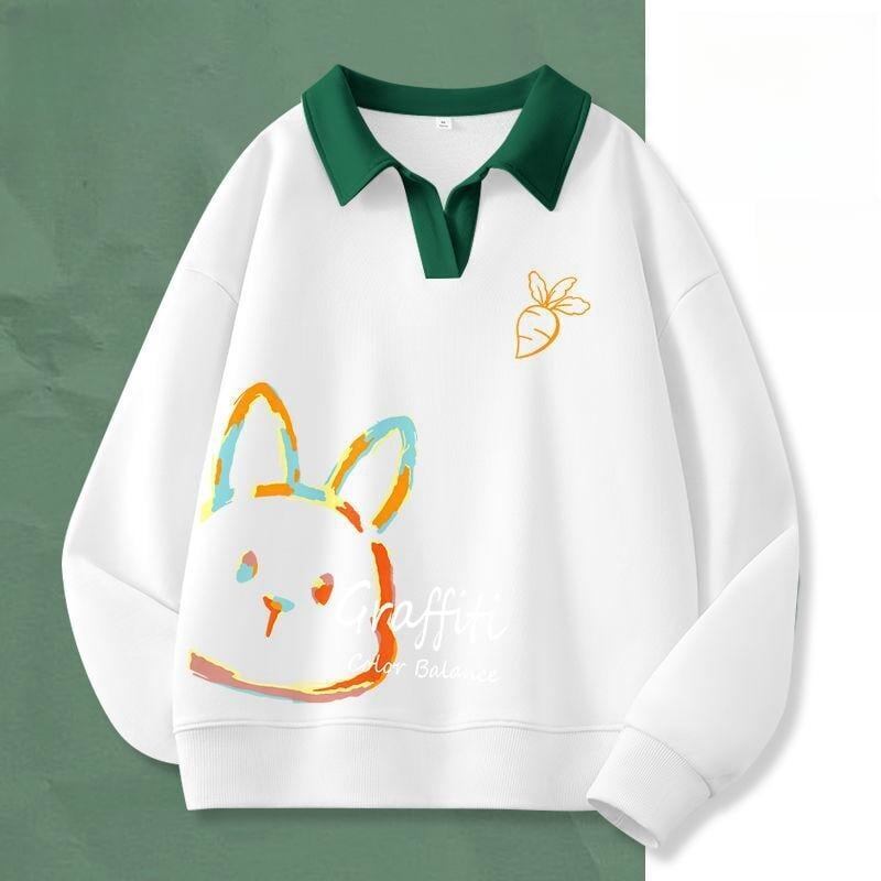 大人可愛いウサギちゃんロゴポロネック裏起毛スウェット全6色<S-4507>
