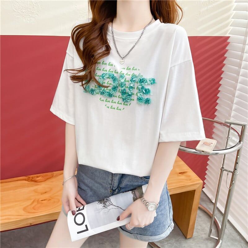 デザイン感 プリント チャーミング Tシャツ カットソートップス＜S-3151＞