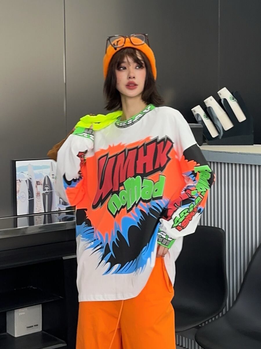 着回し力抜群 アバンギャルド 個性的なデザイン プリント全2色 Tシャツ<S-9225>