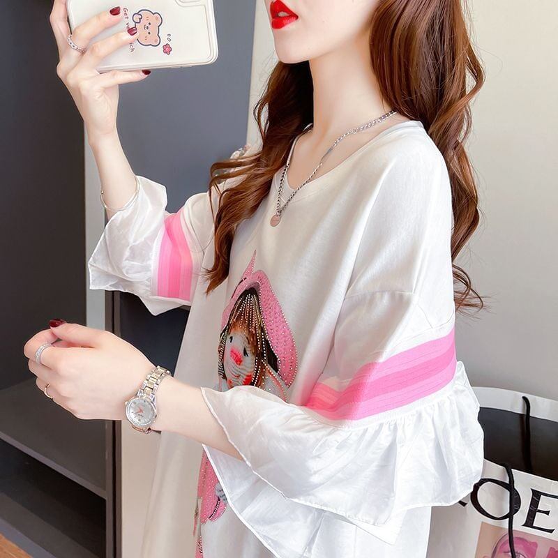 新商品 切り替え キュート ゆったり 全2色 半袖Tシャツ＜S-8349＞