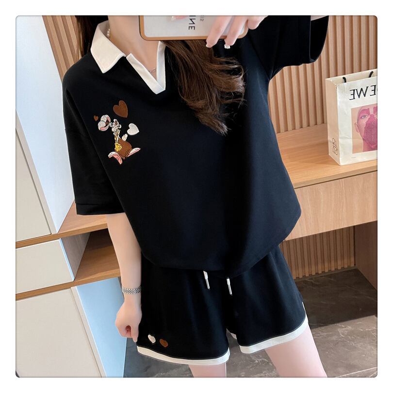 定番シンプル 切り替え カジュアル 半袖Ｔシャツⅹパンツセット全3色 <S-8267>