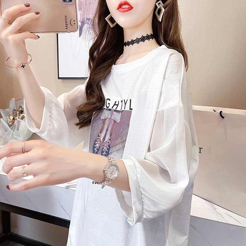話題沸騰中 プリント 切り替え ストリート ゆったり 着?せ トップス Tシャツ ＜S-2075＞