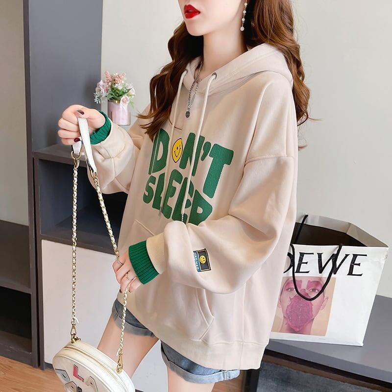 売り切れ必至スマイルマーク  アルファベットプリント 三色フード付きパーカ＜S-4068＞