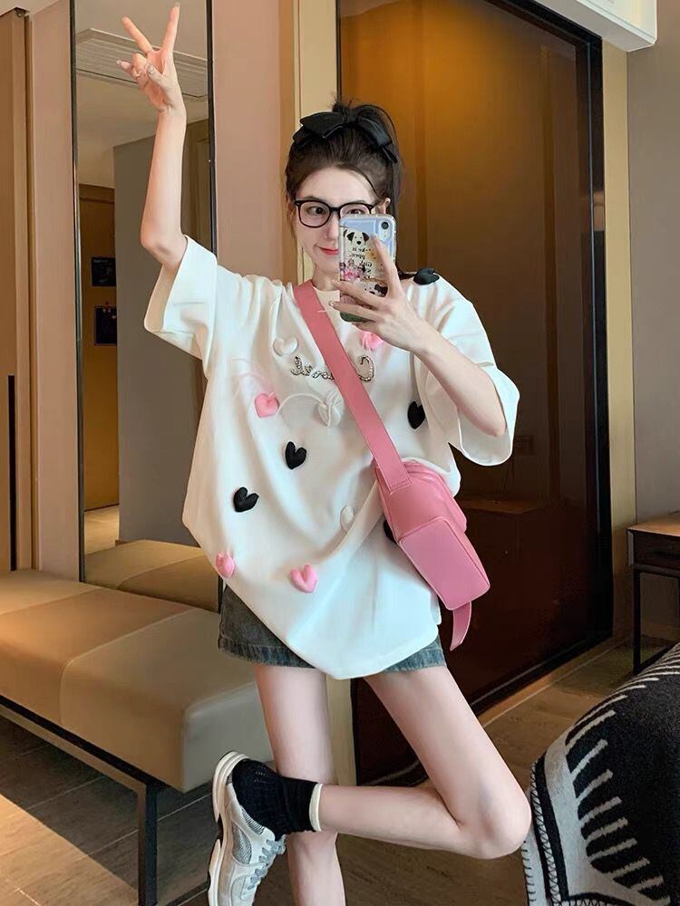 絶対欲しい ホットダイヤモンド キュート 三次元の愛 ゆったり 半袖Tシャツ＜S-8823＞