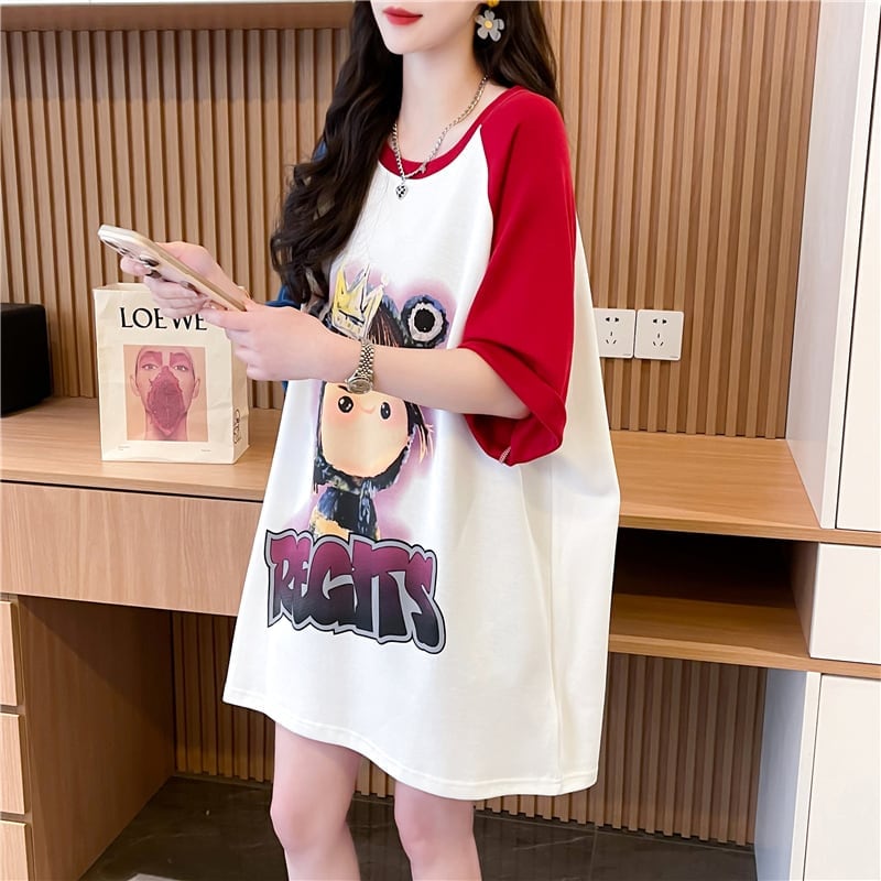 超人気 切り替え スウィート プリント レース 全2色 半袖Tシャツ ＜S-8716＞