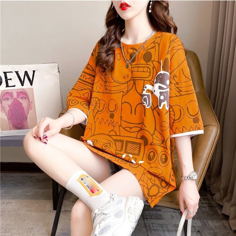 好感度満載 切り替え 美感いっぱい プリント Tシャツ カットソー＜S-3388＞