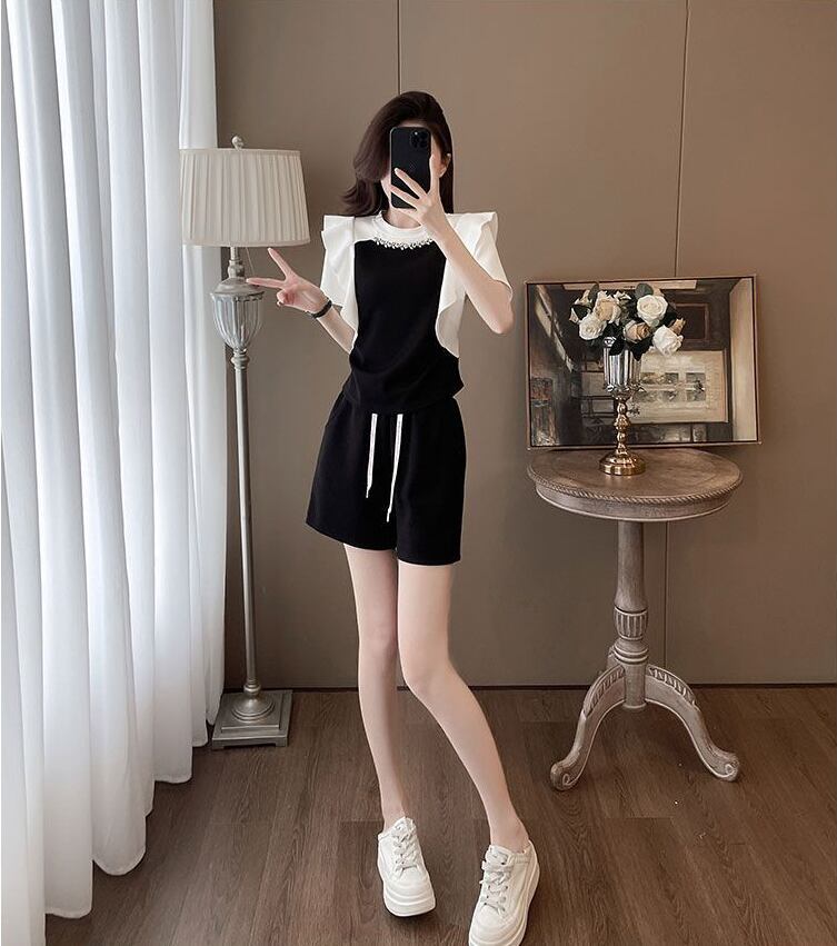 新商品 ホットダイヤモンド 絶対欲しい 切り替え 半袖 Tシャツ ショートパンツ セットアップ<S-8864>