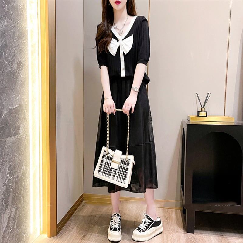 ゆったり感アップ 切り替え 美感いっぱい Tシャツ＋スカート セットアップ＜S-3574＞