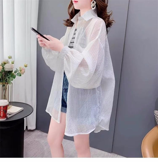 UVカット夏 薄手 長袖 透け感 日焼け止め ゆったり シャツ＜S-2829＞