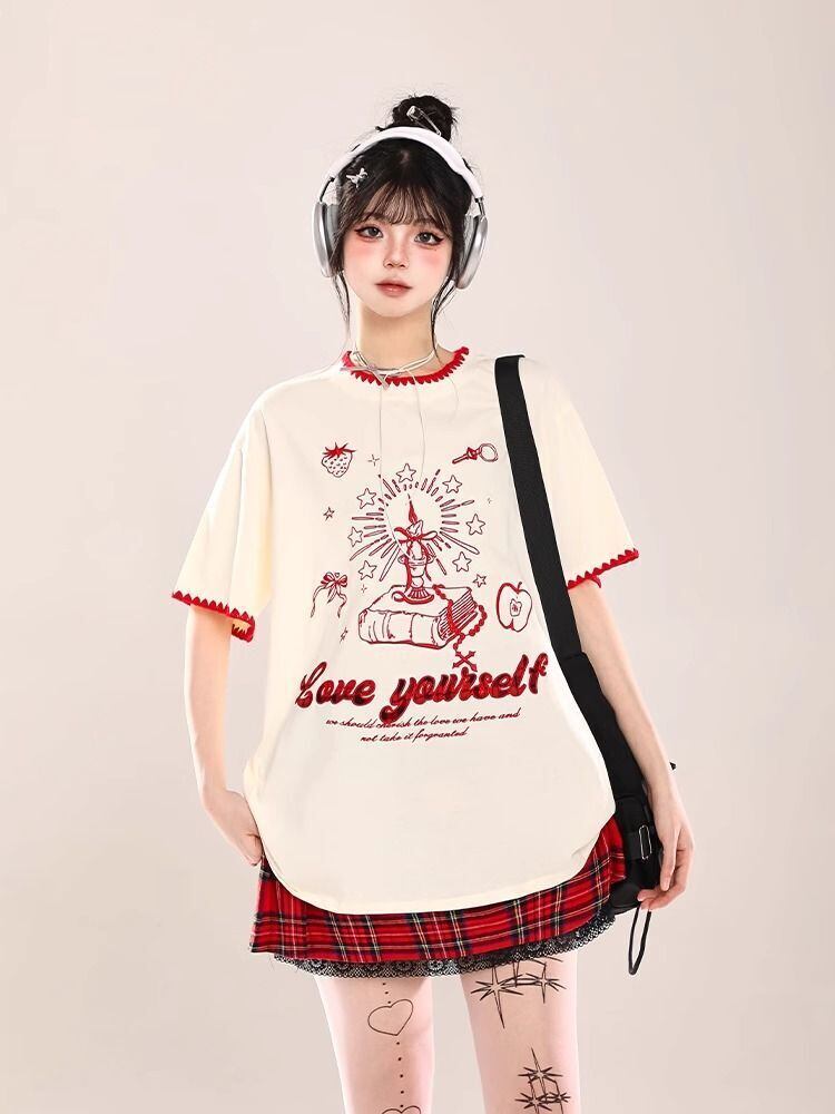 大人可愛い 早い者勝ち 絶対流行 カジュアル 2色選択 Tシャツ<S-11108>