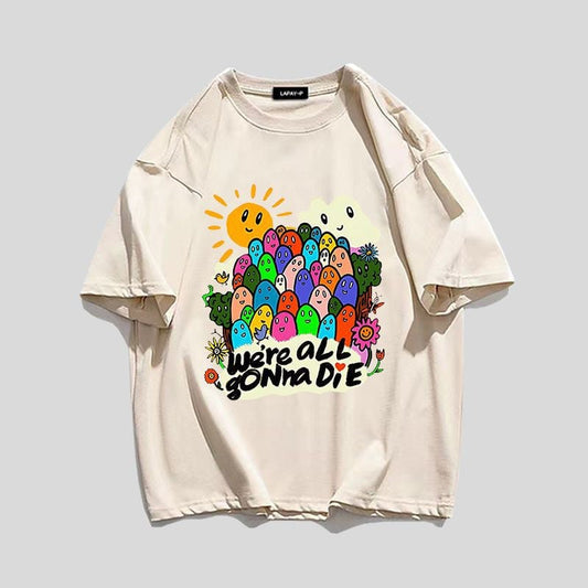 スタイルアップ効果抜群 キュート カジュアル ルーズ プリント全6色 半袖Tシャツ<S-8970>