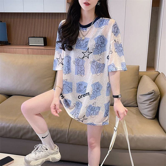 【半額！期間限定！！】絶対流行 キュート カジュアル プリント 日焼け止め 半袖Tシャツ＜S-8576＞
