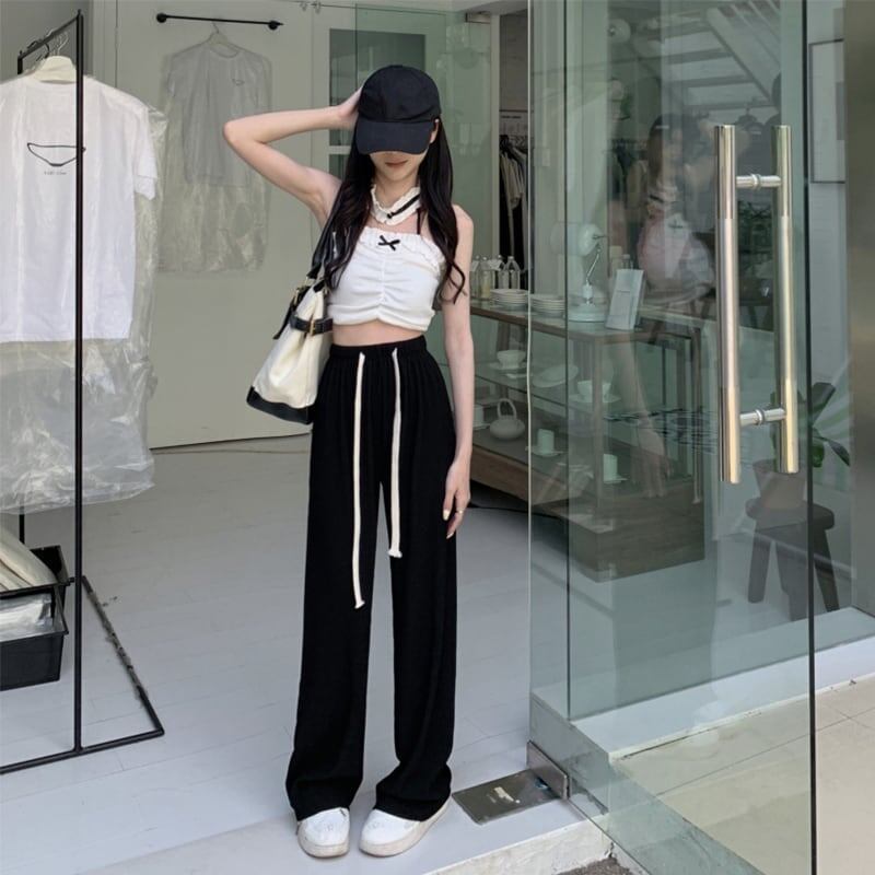 ルーズ 引き紐 ファッション ワイドパンツ ボトムス＜S-3032＞