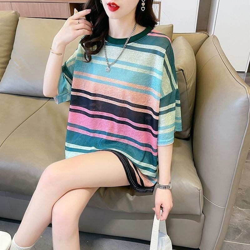 大感謝祭り UV対策 UVカット ストライプ柄 半袖Tシャツ 全3色＜S-4959＞