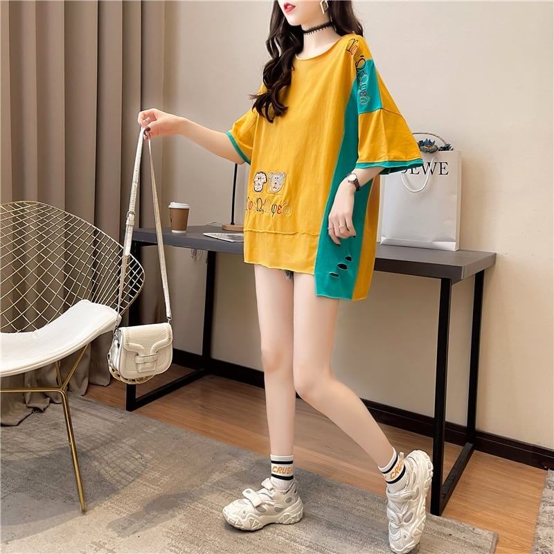 韓国風漫画刺繍ワッペン半袖Tシャツ<S-2991>