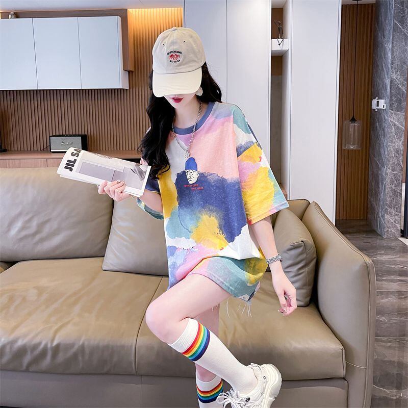 売り切れ必至 絞り染め ファッション プリント 2色選択 半袖Tシャツ＜S-8573＞