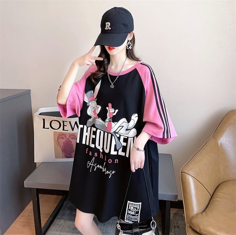 キュートなウサギのカラーブロック半袖Tシャツ<S-2989>